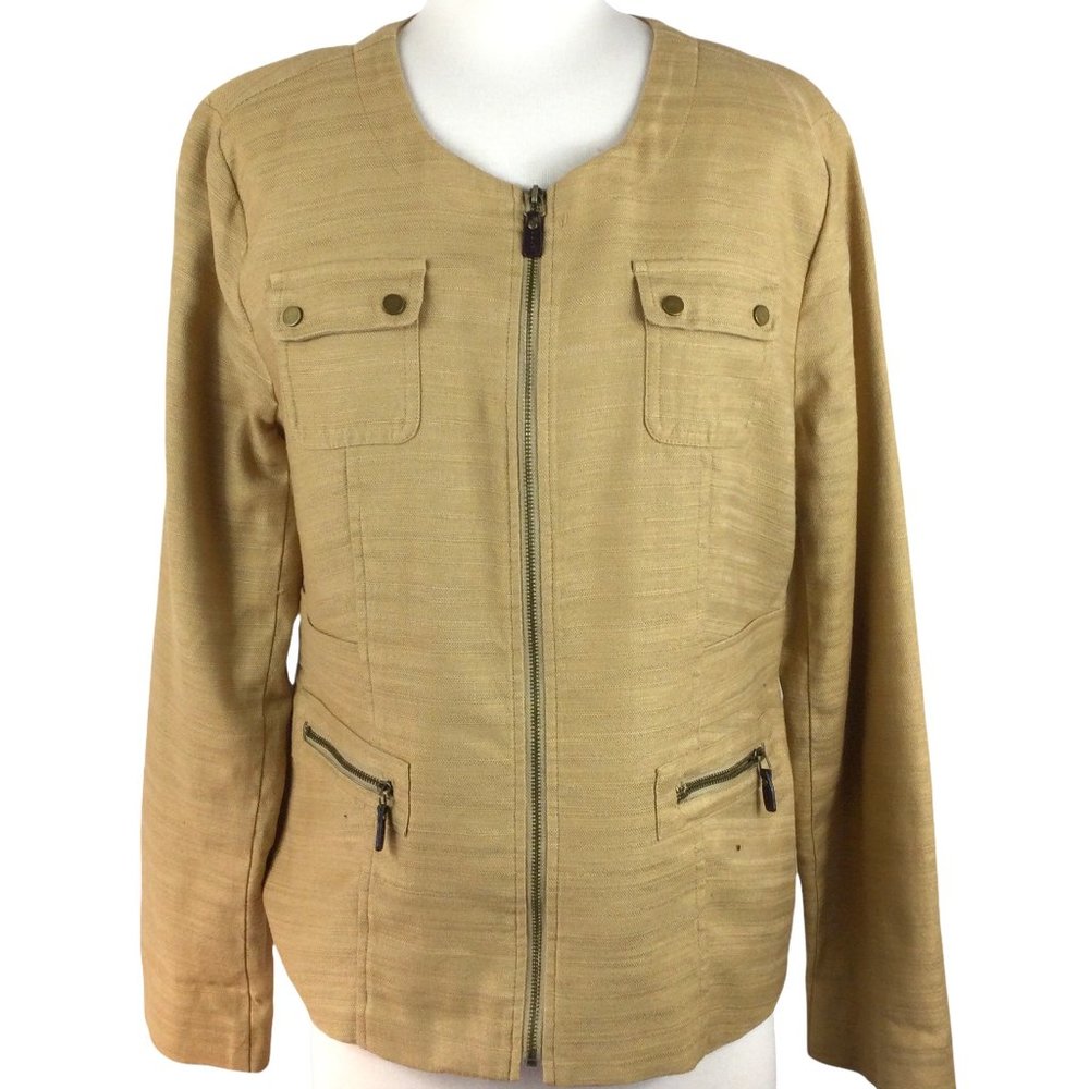 Dana Buchman Tan Linen/Cotton‎ Zippered Jacket, 10
